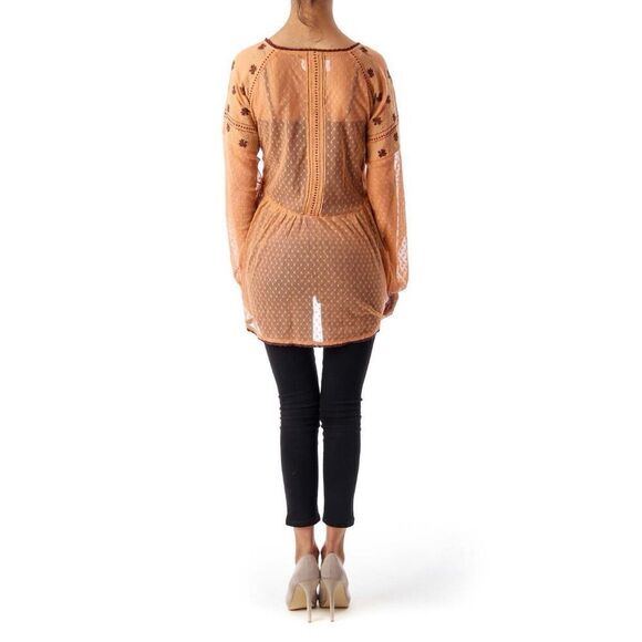 NWOT Free People Roses are Red Embroidered Lace Up Yoke Sheer Peasant Top S - Picture 2 of 11
